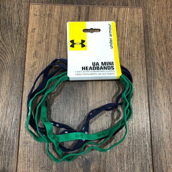 NEW Under Armour UA Mini Headbands 6 Pack Green Navy Blue Logo NEW - Picture 3 of 4